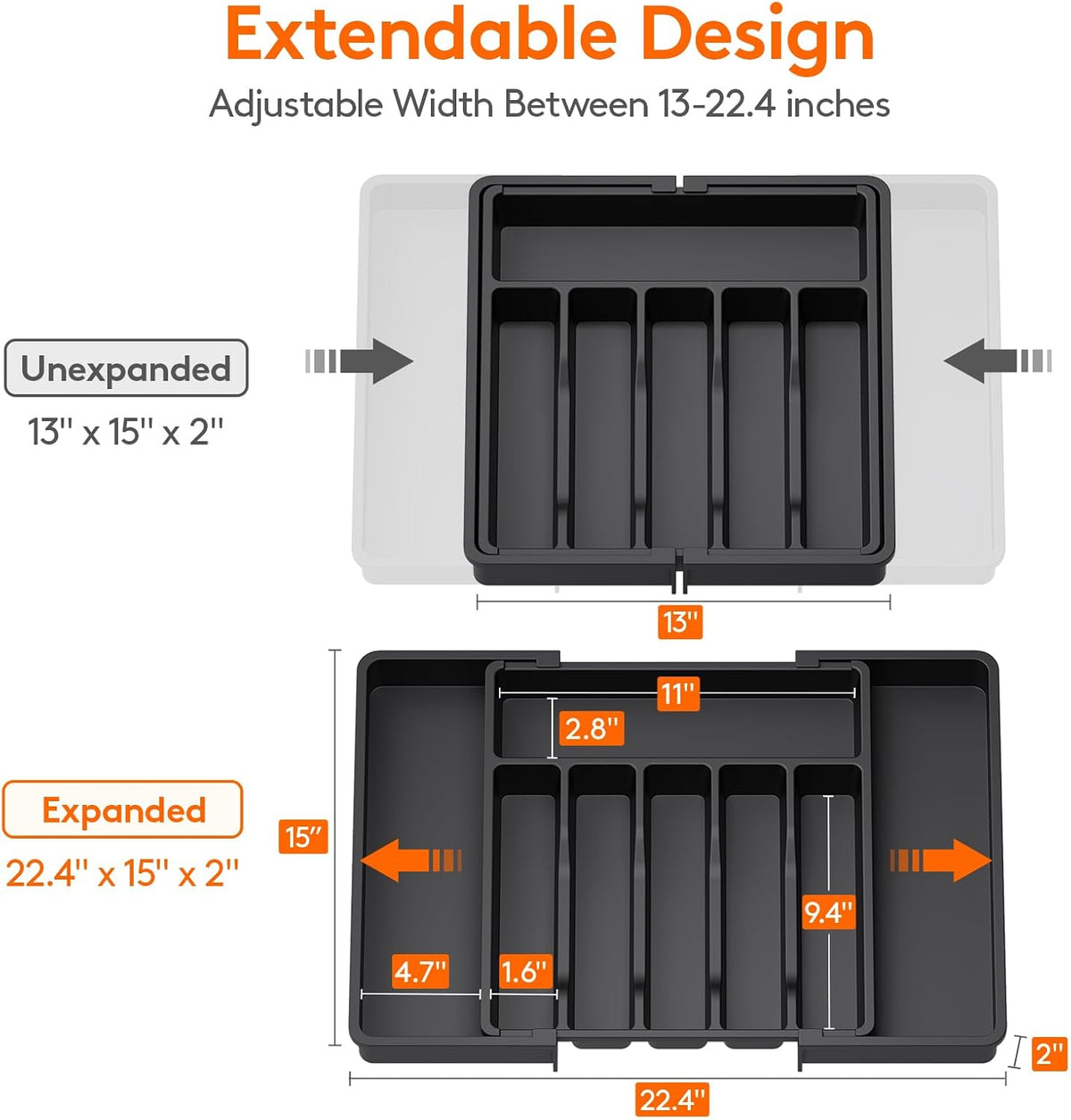 Lifewit Extra Large Silverware Drawer Organizer, Expandable Utensil Tray