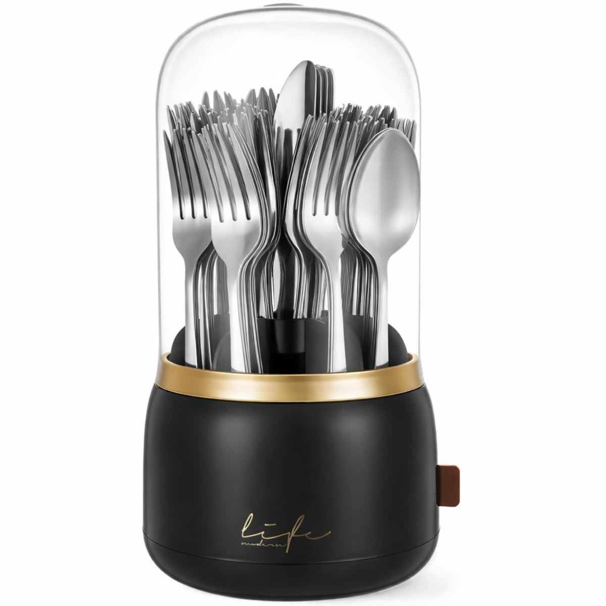 Silverware Organizer with Lid, 360° Rotation Utensil Holder for Kitchen Counter, Silverware Caddy for Party, 7 Slots Fits Standard Utensils & Most Steak Knives Up to 8.5 Inches(White)
