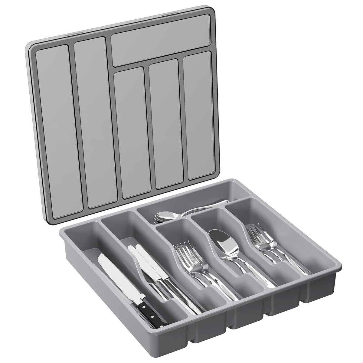 Lifewit Silverware Organizer with Lid, Covered Utensil Tray, 12.6x11.8