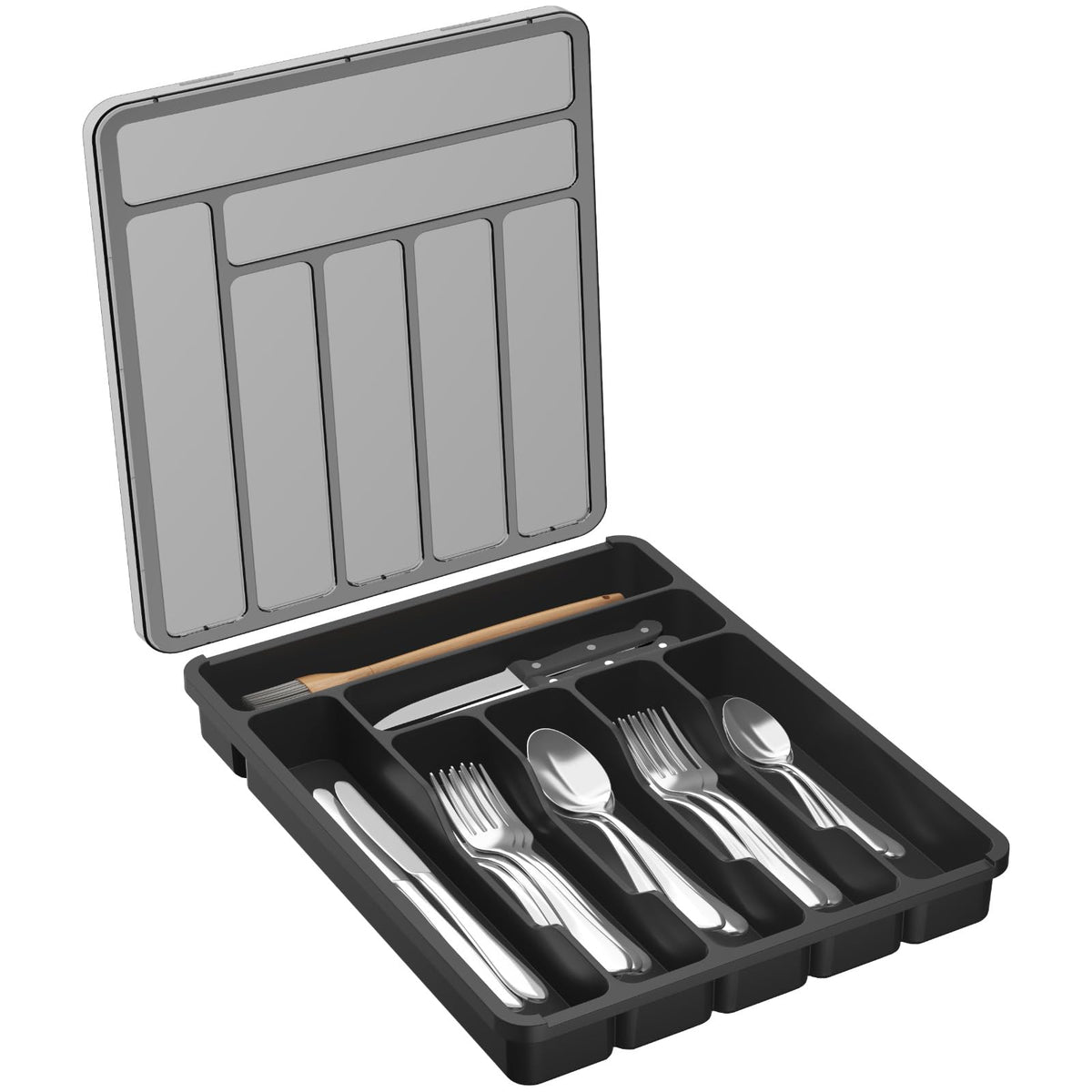 Lifewit Silverware Organizer with Lid, Covered Utensil Tray, 12.6x11.8