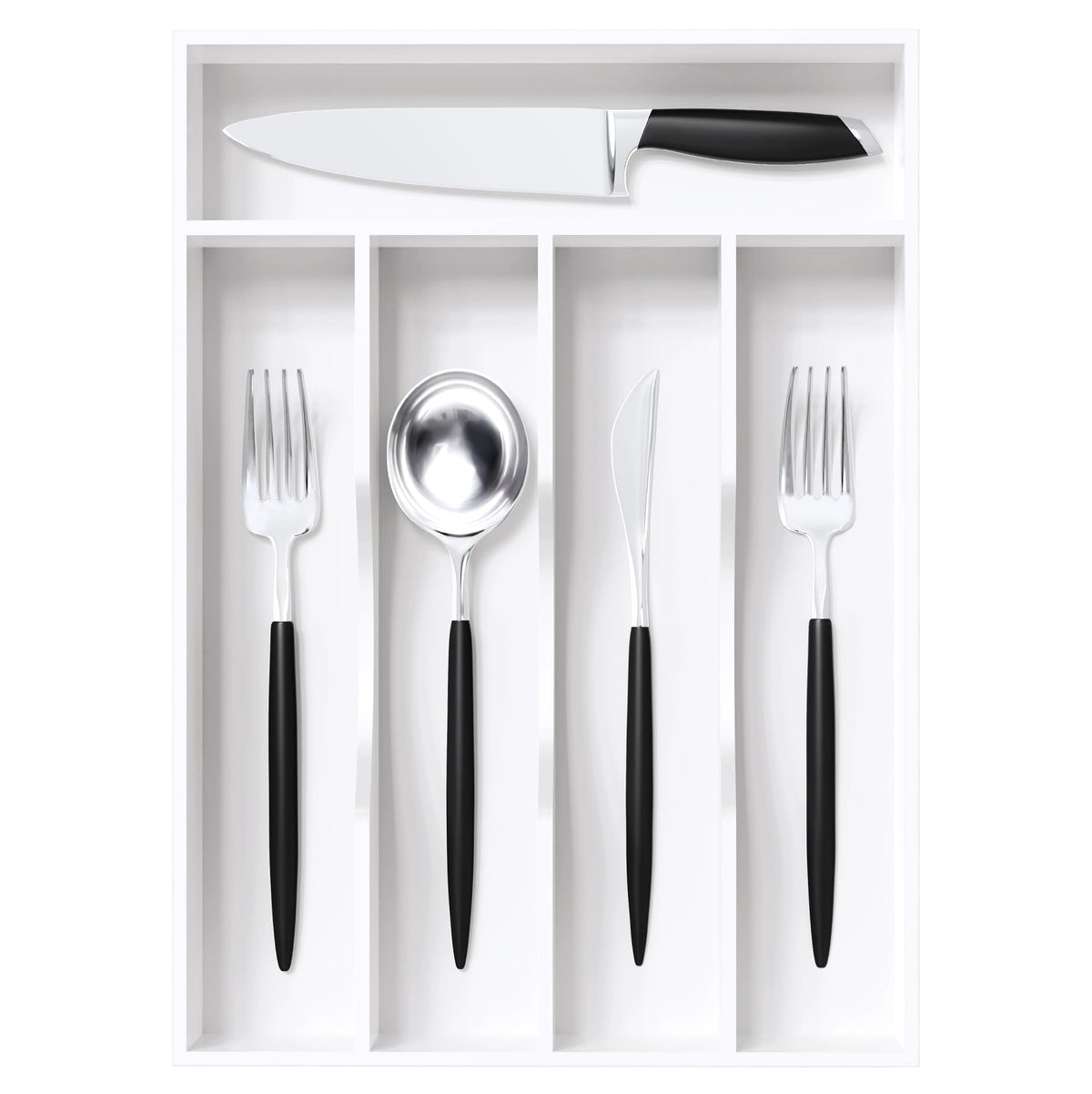 Greenual Black Silverware Organizer 10 In Utensil Organizer Silverware Tray for Drawer Cutlery Flatware Organizer for Kitchen Bamboo Wood
