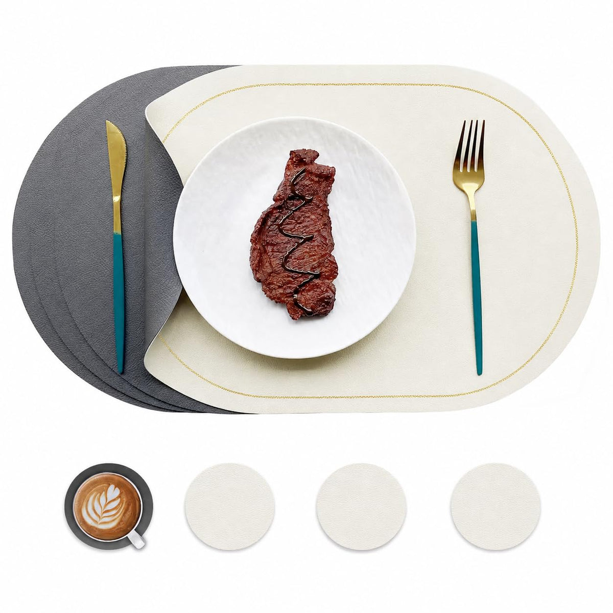 Placemats Set of 4, 12x17 Inch Wipeable Waterproof Heat-Resistant Place Mat