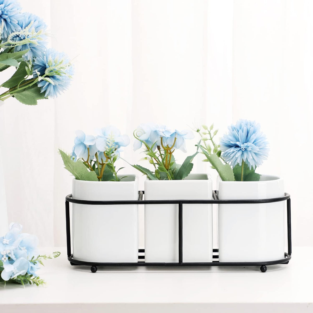 Buyajuju 3 Piece Porcelain Flatware Holder Caddy with Metal Rack,Utensil Holder Caddy For Spoons, Knives and Forks Cutlery Organizer
