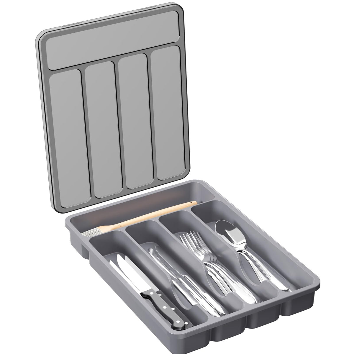 Lifewit Silverware Organizer with Lid, Covered Utensil Tray, 12.6x11.8