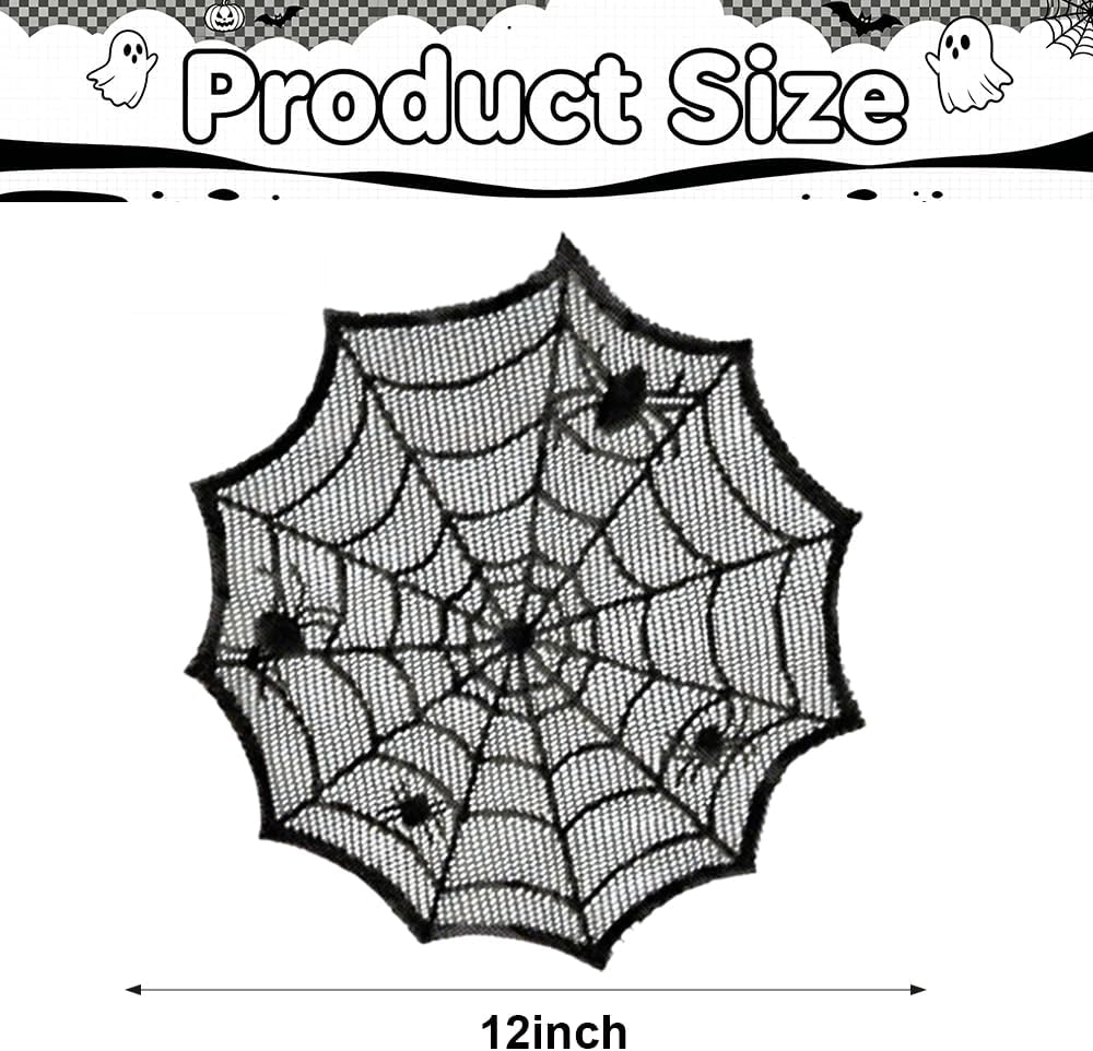 4 Pcs Halloween Spider Wed Placemats 12inch Black Round Lace Gothic Table Mats Hollow Out Spiderweb Coasters for Halloween Kitchen Table Decoration