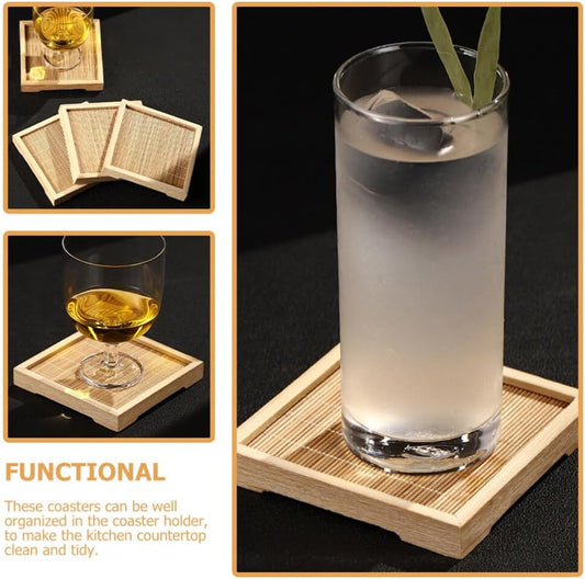 Cabilock Bamboo Coaster, 1 Pc Japanese Style Wooden Cup Mat for Coffee, Tea, Wine Cups, Kitchen Table and Dining Desk Protection