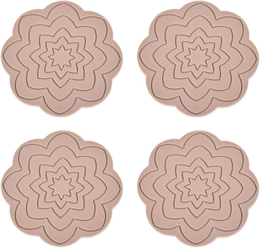 4Pcs Flower Cup Mats for Cold Hot Drinks, Patterned Silicone Coasters Non Slip Heat Resistant Placemats Washable Coffee Tea Mug Mat Pads for Office Home Kitchen Bar Table Protection, Tan