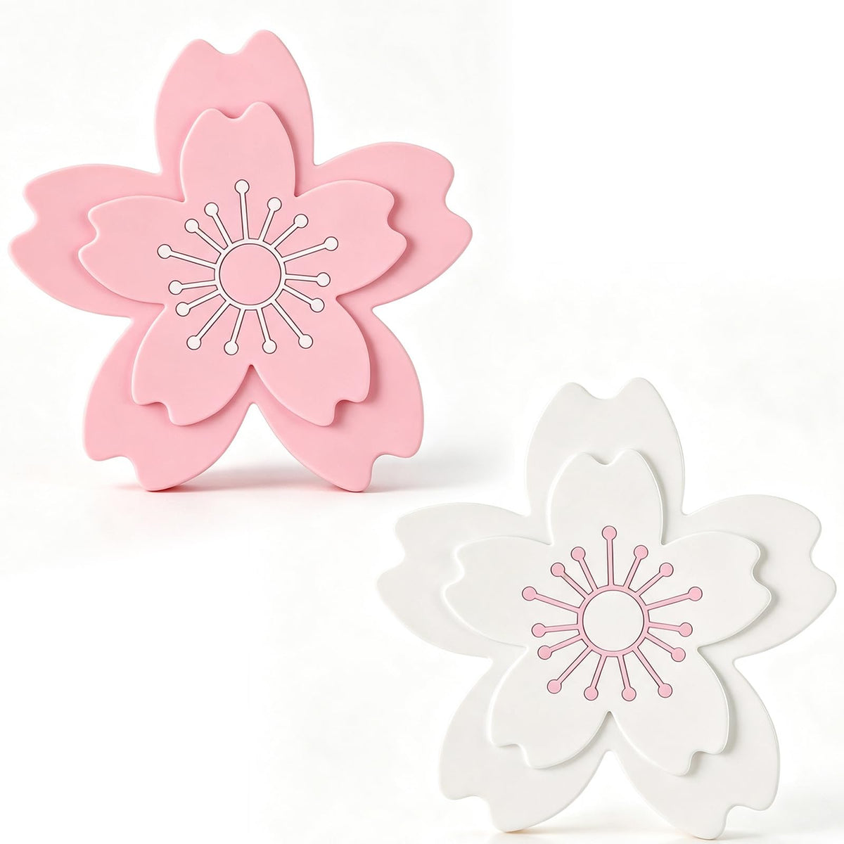 Sakura Coffee Cup Mat Kawaii Coaster 2PCS Cute Cherry Blossom PVC Home Tea Mug Pink Flower Pattern Anti-Skid Pot Bowl Pad Placemat for Desk Drink Table Decor Kawaii Accessories(Large)