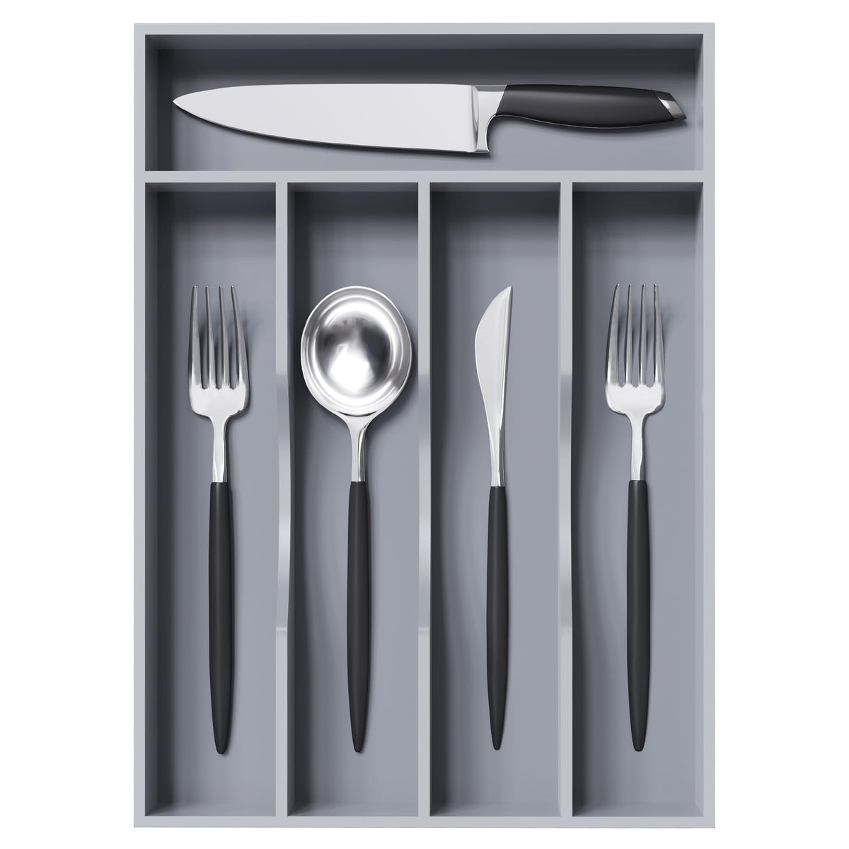 Greenual Black Silverware Organizer 10 In Utensil Organizer Silverware Tray for Drawer Cutlery Flatware Organizer for Kitchen Bamboo Wood