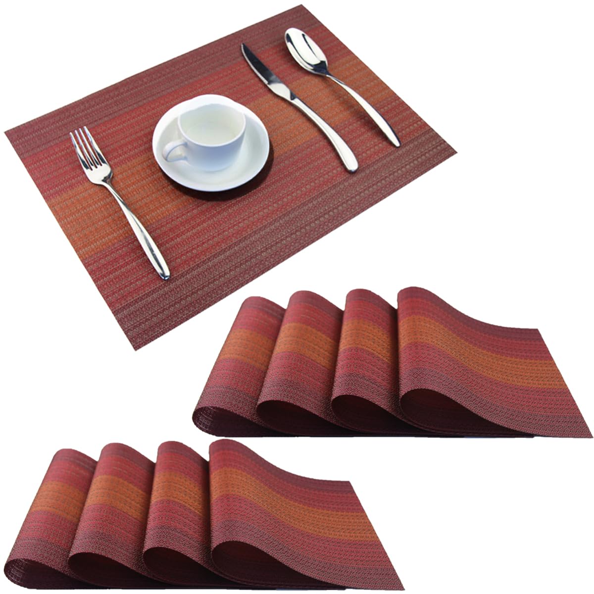 PIGCHCY Beige Placemats Set of 4 Vinyl PVC Durable Place Mats for Dining Table,Heat Resistant Non-Slip Woven Tabel Mats (18x12 inches, Beige)