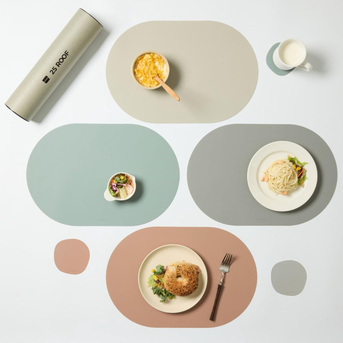 Oval Silicone Placemats – Heat Resistant, Waterproof, Easy to Clean Non-Slip Modern Dining Table Mats – Premium Leather Textured Japandi Kitchen Decor, Chifon Beige, 4, Without Coasters