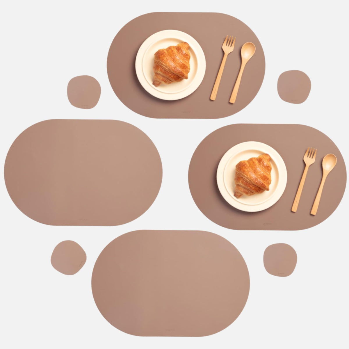 Oval Silicone Placemats – Heat Resistant, Waterproof, Easy to Clean Non-Slip Modern Dining Table Mats – Premium Leather Textured Japandi Kitchen Decor, Chifon Beige, 4, Without Coasters