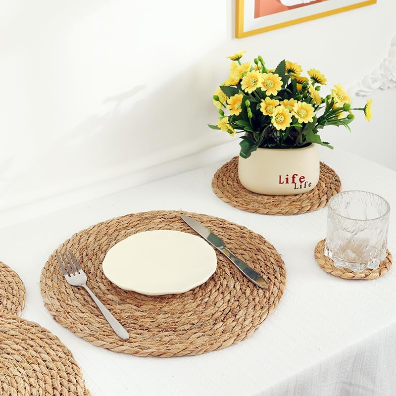 Small Woven Placemats Set of 4, 10 Inch Mini Rattan Placemats Coaster Wicker Place Mats,Natural Farmhouse Jute Braided Table Runner for Small Tableware Please Choose Carefully (10 Inch)