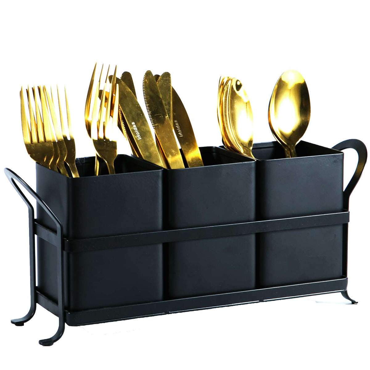 NelyBet Utensil Holder Silverware Caddy for Party Countertop, 3pcs Bins Set Silverware Caddy Organizer Holders for Spoon and Fork, White and Black
