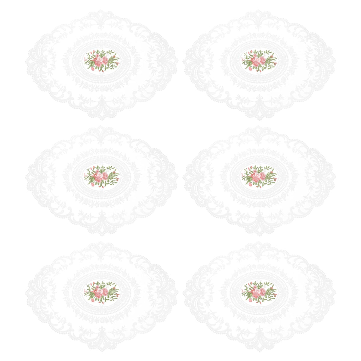 uxcell 6Pack Retro Lace Placemat 12x16-in Oval Embroidered Table Place Mats French Crochet Doilies Coasters Cup Mat for Home Wedding, Sapphire Blue