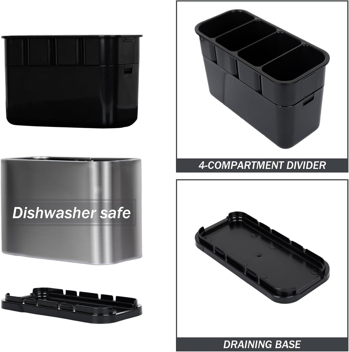 Silverware Caddy Cutlery Organizer for Countertop Silverware Holder for Fork Knife Spoon Flatware Organizer 4 Compartments Cutlery Holder