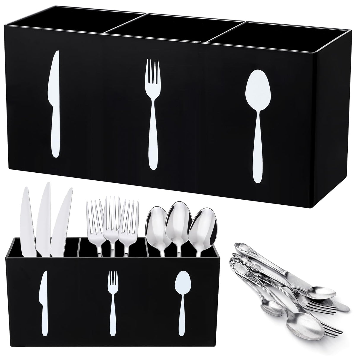 Suzile Acrylic Silverware utensil holder 3 Section,Rectangle,M,Clear