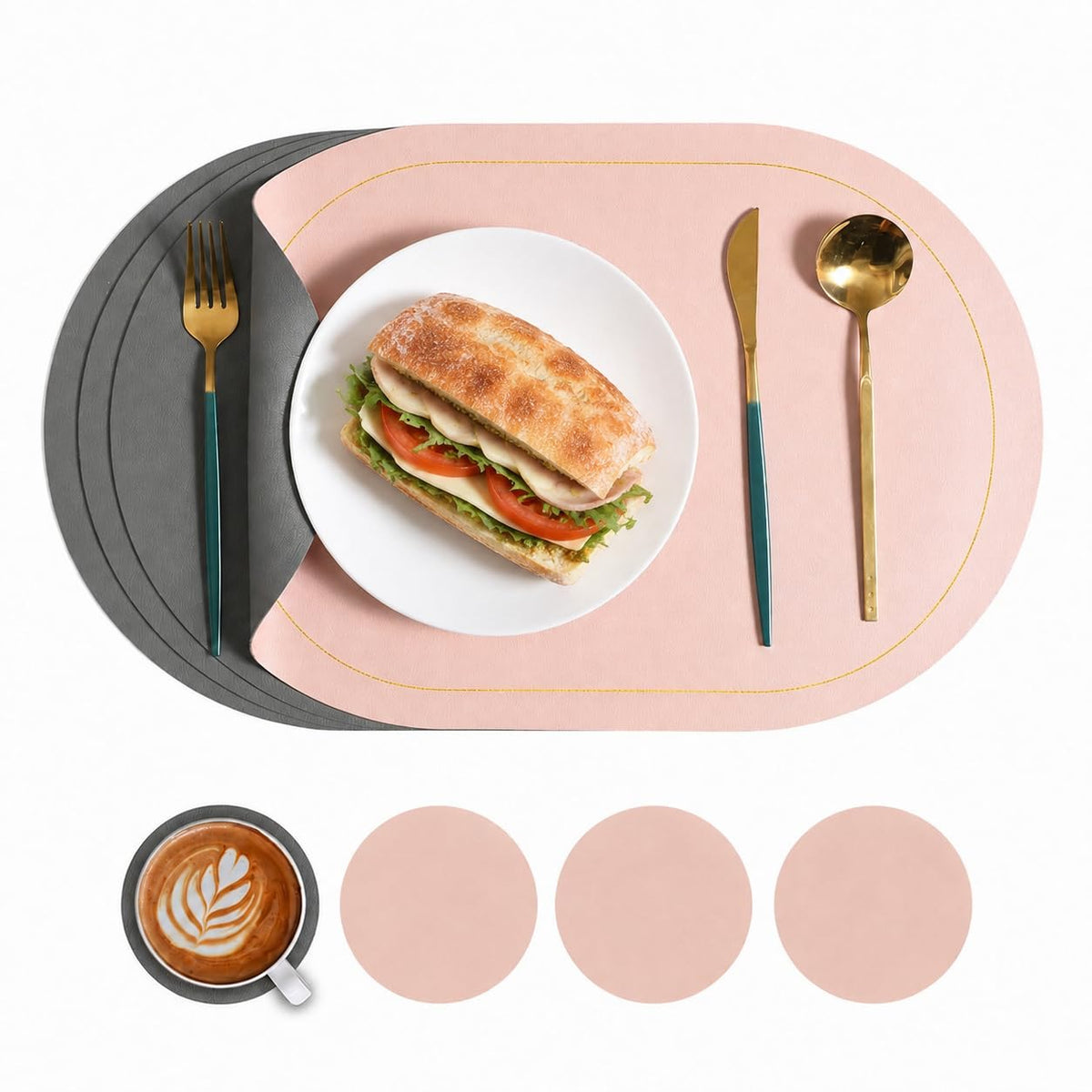 Placemats Set of 4, 12x17 Inch Wipeable Waterproof Heat-Resistant Place Mat