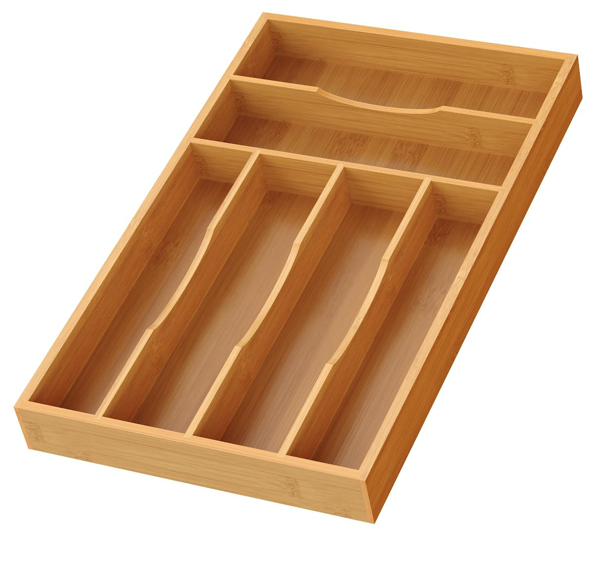 Bamboo Silverware Organizer, Bamboo Kitchen Drawer Cutlery Organizer, Utensil Holder, Flatware Organizer Tray (15.8"x9.5"x1.6")