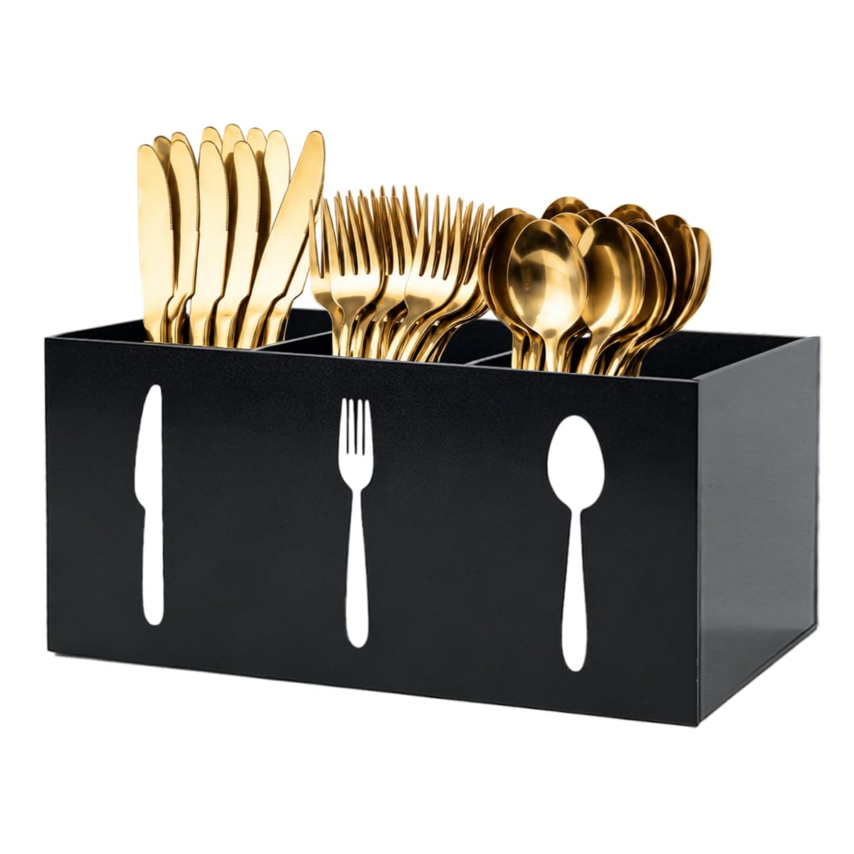 Acrylic Cutlery Storage Organizer Bin,3 Section Silverware Caddy with Spoon Fork Organizer, Clear Plastic Utensil Holder for Kitchen Countertop, Cabinet, Dining Room (Black)