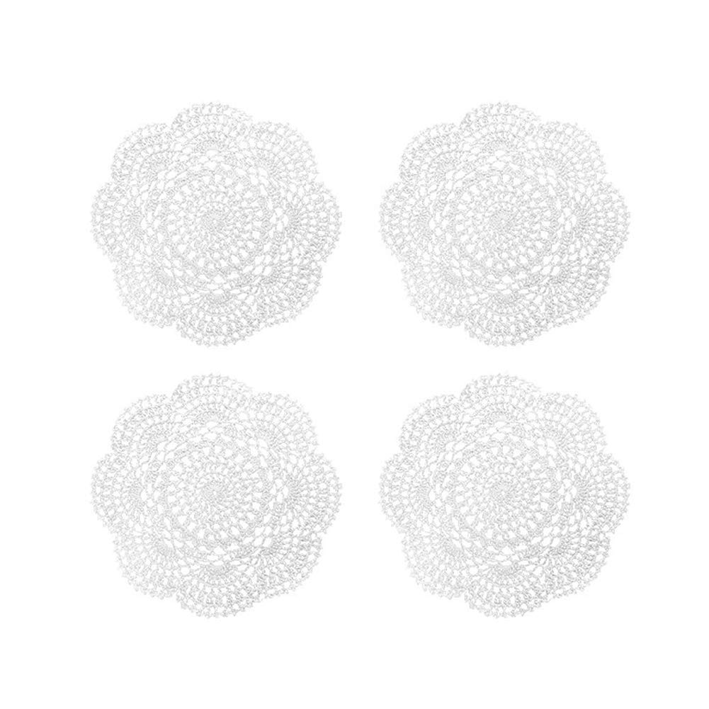 Phantomon 8 Inch Doilies Crochet Round Lace Doily Handmade Placemats 100% Cotton Crocheted Coasters, Pack of 4 (Burgundy)