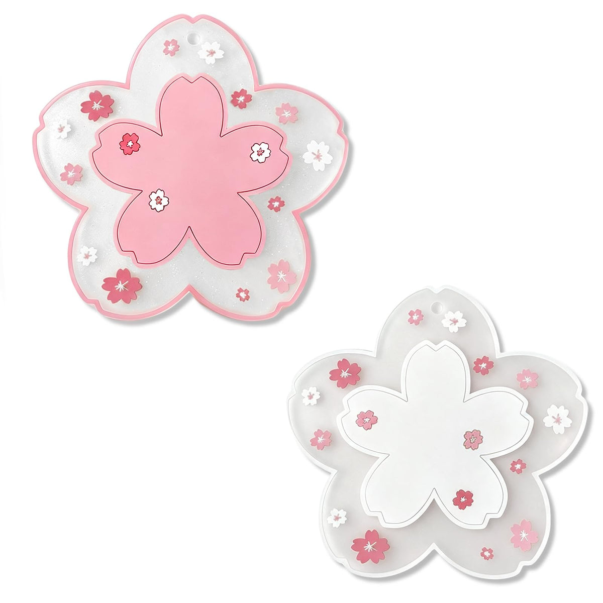 Sakura Coffee Cup Mat Kawaii Coaster 2PCS Cute Cherry Blossom PVC Home Tea Mug Pink Flower Pattern Anti-Skid Pot Bowl Pad Placemat for Desk Drink Table Decor Kawaii Accessories(Large)