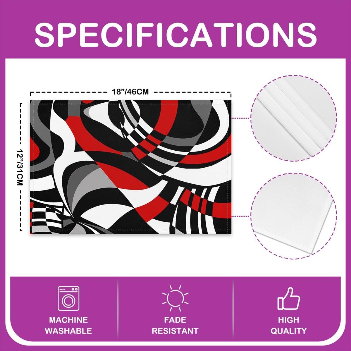 3D Abstract Design Place Mats Red Black Gray White Irregular Pattern Placemats for Teens Adults Men Modern Simple Style Kitchen Mats for Dining Table Set of 4 12x18 Inch