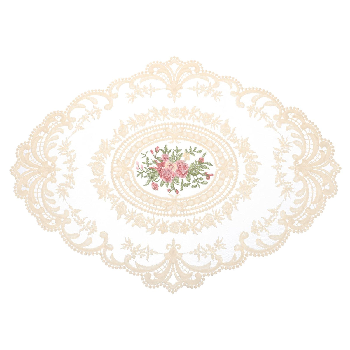 uxcell Retro Lace Placemat 16x22-in Oval Embroidered Table Place Mats French Crochet Doilies Coasters Cup Mat for Home Wedding, Pure White