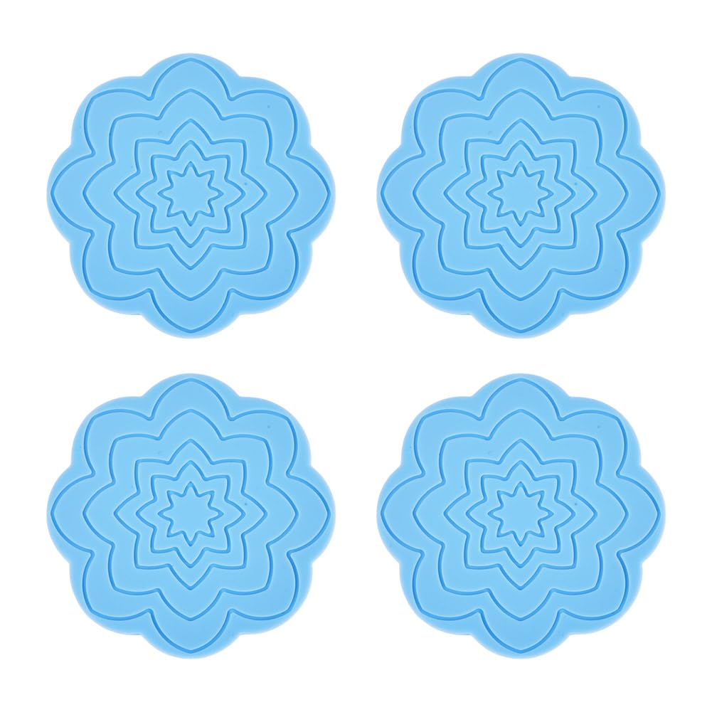 4Pcs Flower Cup Mats for Cold Hot Drinks, Patterned Silicone Coasters Non Slip Heat Resistant Placemats Washable Coffee Tea Mug Mat Pads for Office Home Kitchen Bar Table Protection, Tan