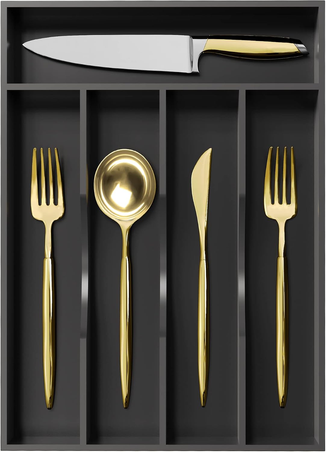 Greenual Black Silverware Organizer 10 In Utensil Organizer Silverware Tray for Drawer Cutlery Flatware Organizer for Kitchen Bamboo Wood