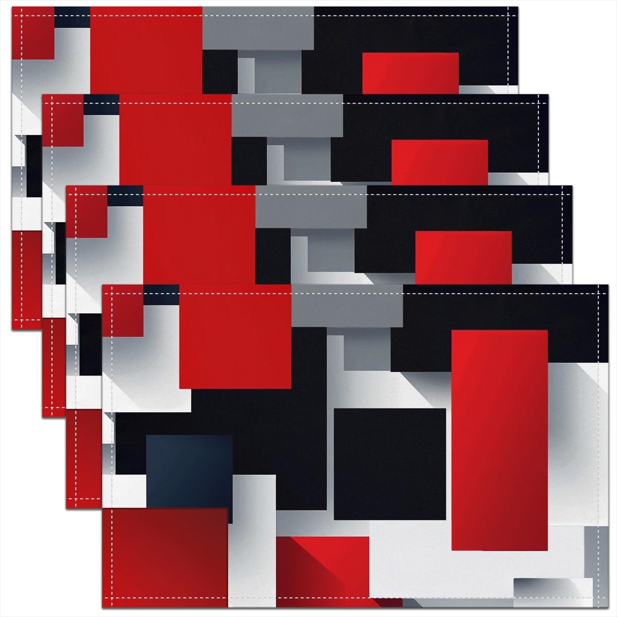 3D Abstract Design Place Mats Red Black Gray White Irregular Pattern Placemats for Teens Adults Men Modern Simple Style Kitchen Mats for Dining Table Set of 4 12x18 Inch