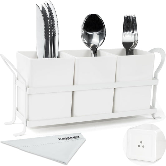 KAQAHIDO Utensil Caddy with Drain Holes, White