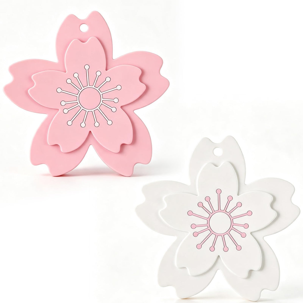 Sakura Coffee Cup Mat Kawaii Coaster 2PCS Cute Cherry Blossom PVC Home Tea Mug Pink Flower Pattern Anti-Skid Pot Bowl Pad Placemat for Desk Drink Table Decor Kawaii Accessories(Large)