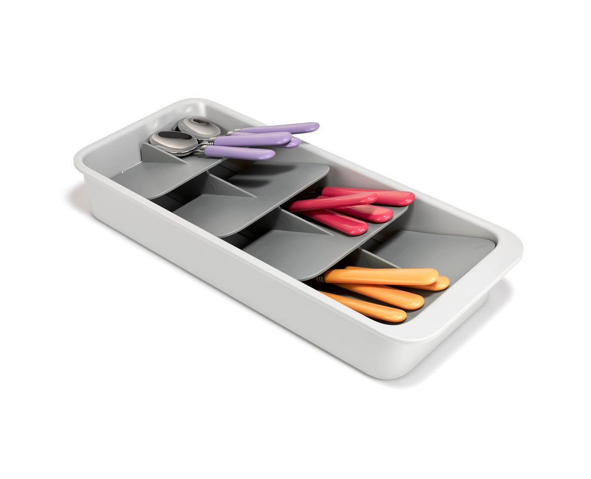 Joseph Joseph DrawerStore Compact Utensil Organizer For Kitchen Drawer Silverware, Flatware Tray, Small, Grey