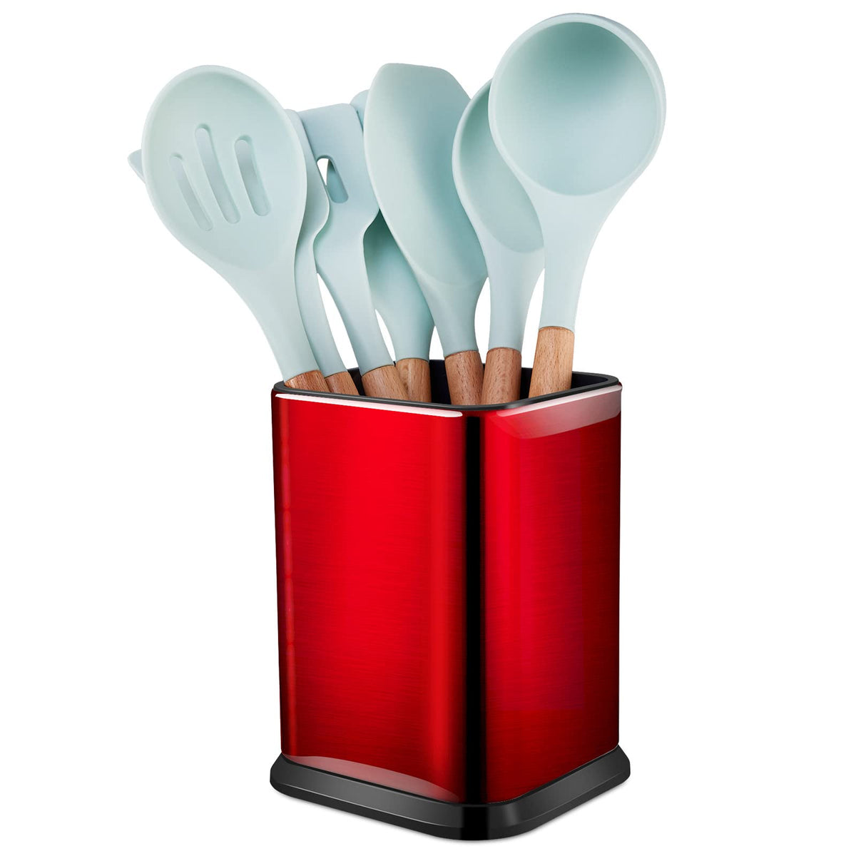 RedCall Stainless Steel Kitchen Utensil Holder for Countertop, Spoon Spatula Organizer,Modern Rectangular Large Cooking Utensil Caddy Counter,Utensil Crock Silver
