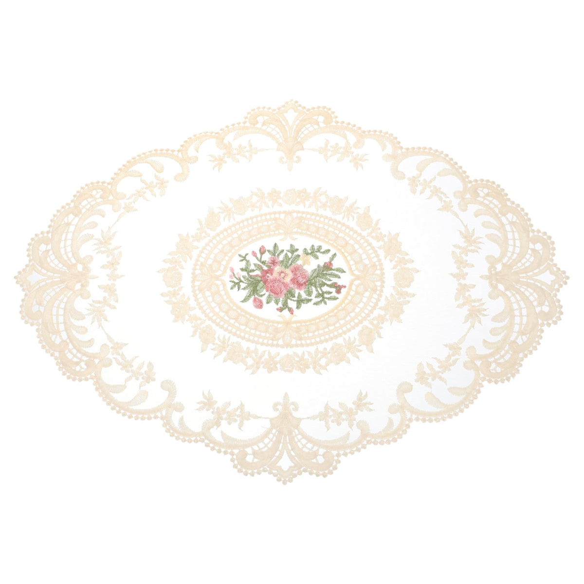uxcell Retro Lace Placemat 16x22-in Oval Embroidered Table Place Mats French Crochet Doilies Coasters Cup Mat for Home Wedding, Pure White