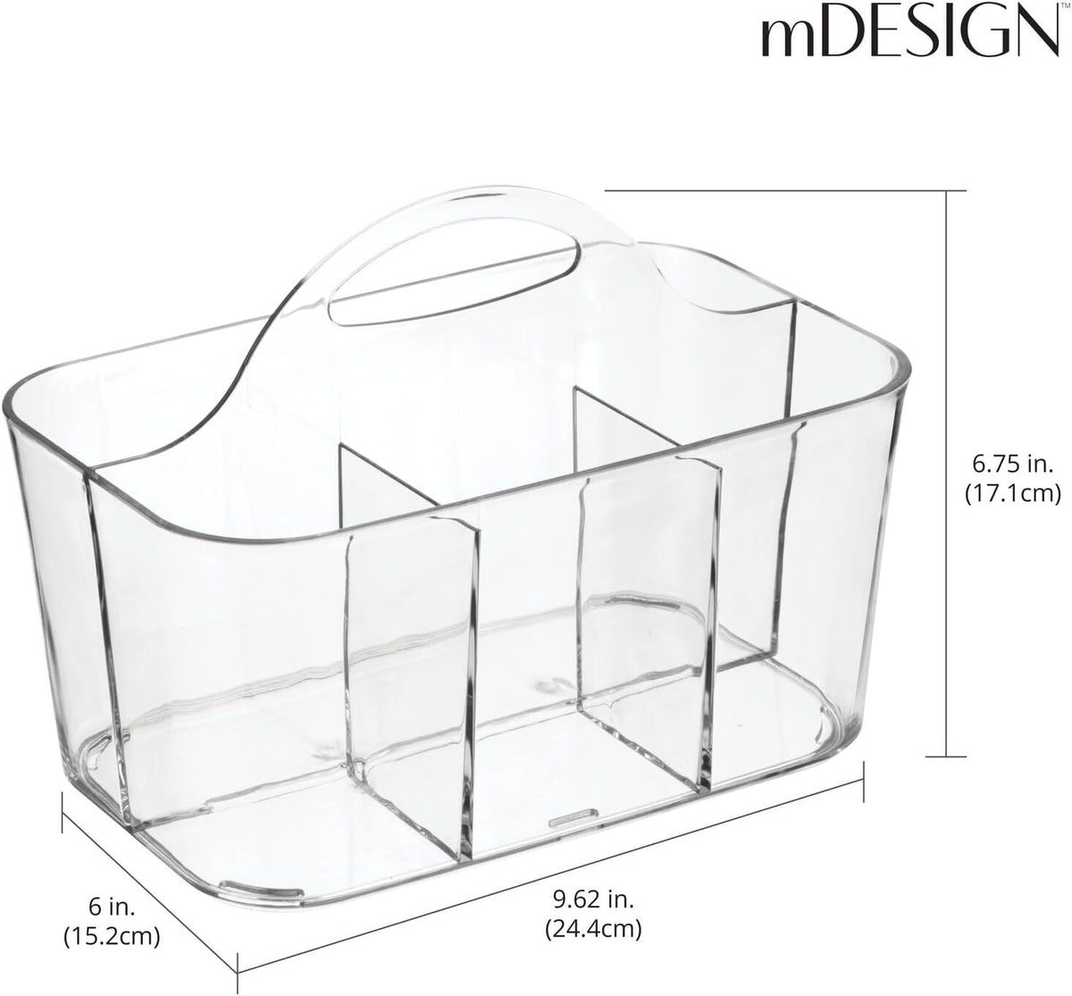 mDesign Plastic Cutlery Storage Organizer Caddy Bin Tote with Handle - Kitchen Cabinet Divided Pantry Basket for Forks, Knives, Spoons, Napkins, Indoor/Outdoor Use, Lumiere Collection, Clear