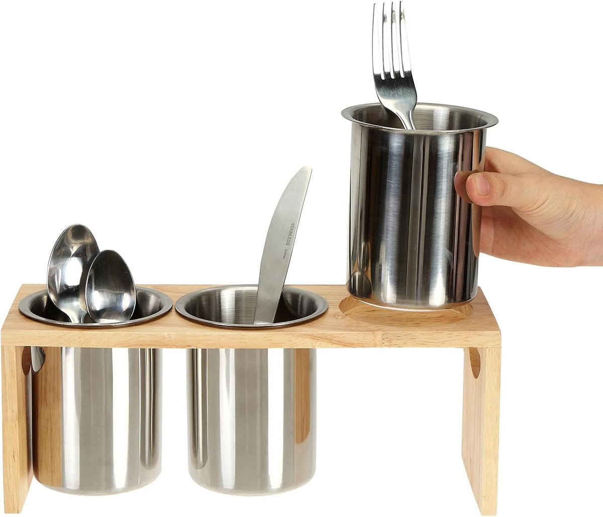 ZOOFOX Silverware Holder for Countertop, Wood Stainless Utensil Caddy