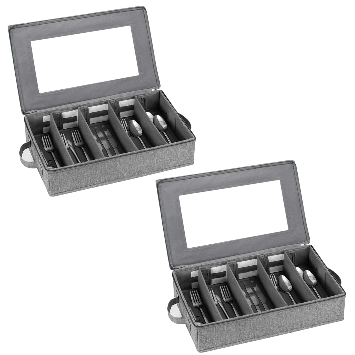 Silverware Storage Box Chest with Dividers, Flatware Utensil Storage Case,