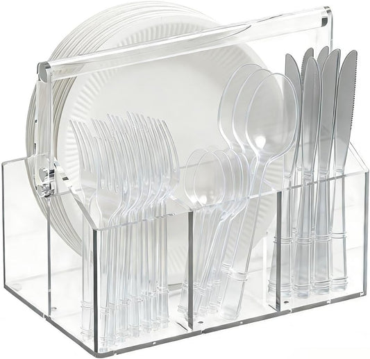 Chivalral Clear Acrylic Utensil Caddy, 4 Compartment Silverware Holder
