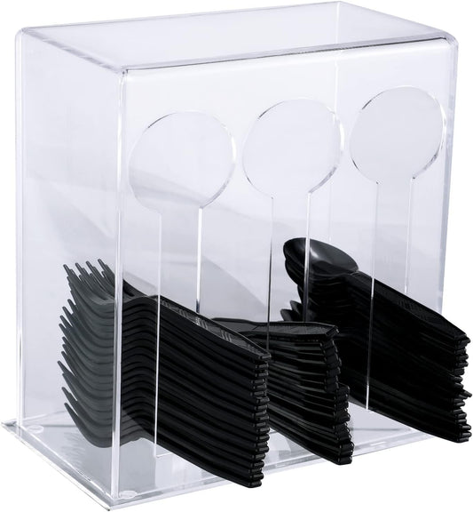 Vesici Plastic Utensil Dispenser Utensil Holder, 3 Compartment, Clear