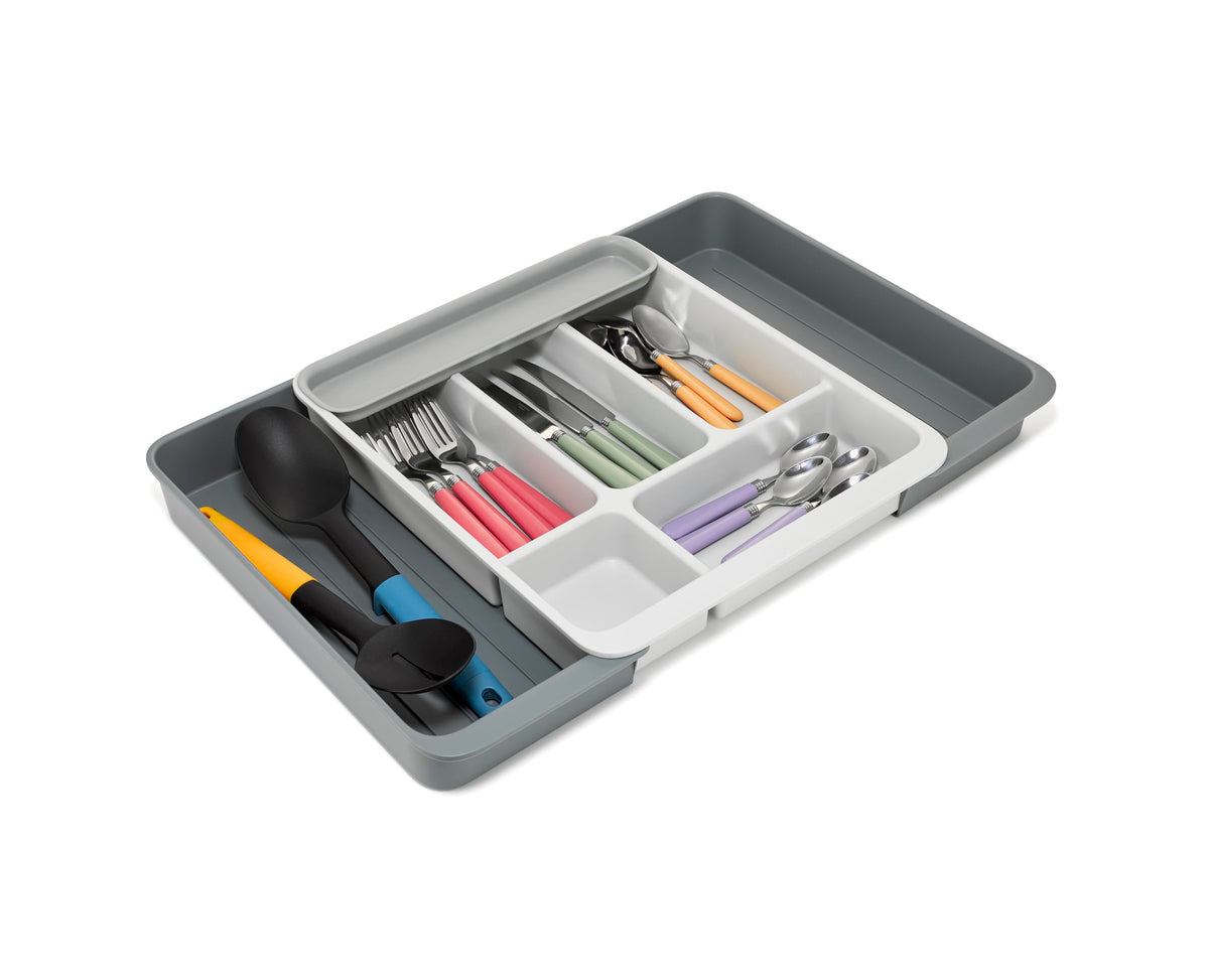 Joseph Joseph DrawerStore Compact Utensil Organizer For Kitchen Drawer Silverware, Flatware Tray, Small, Grey