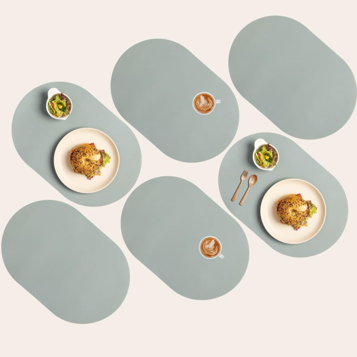 Oval Silicone Placemats – Heat Resistant, Waterproof, Easy to Clean Non-Slip Modern Dining Table Mats – Premium Leather Textured Japandi Kitchen Decor, Chifon Beige, 4, Without Coasters