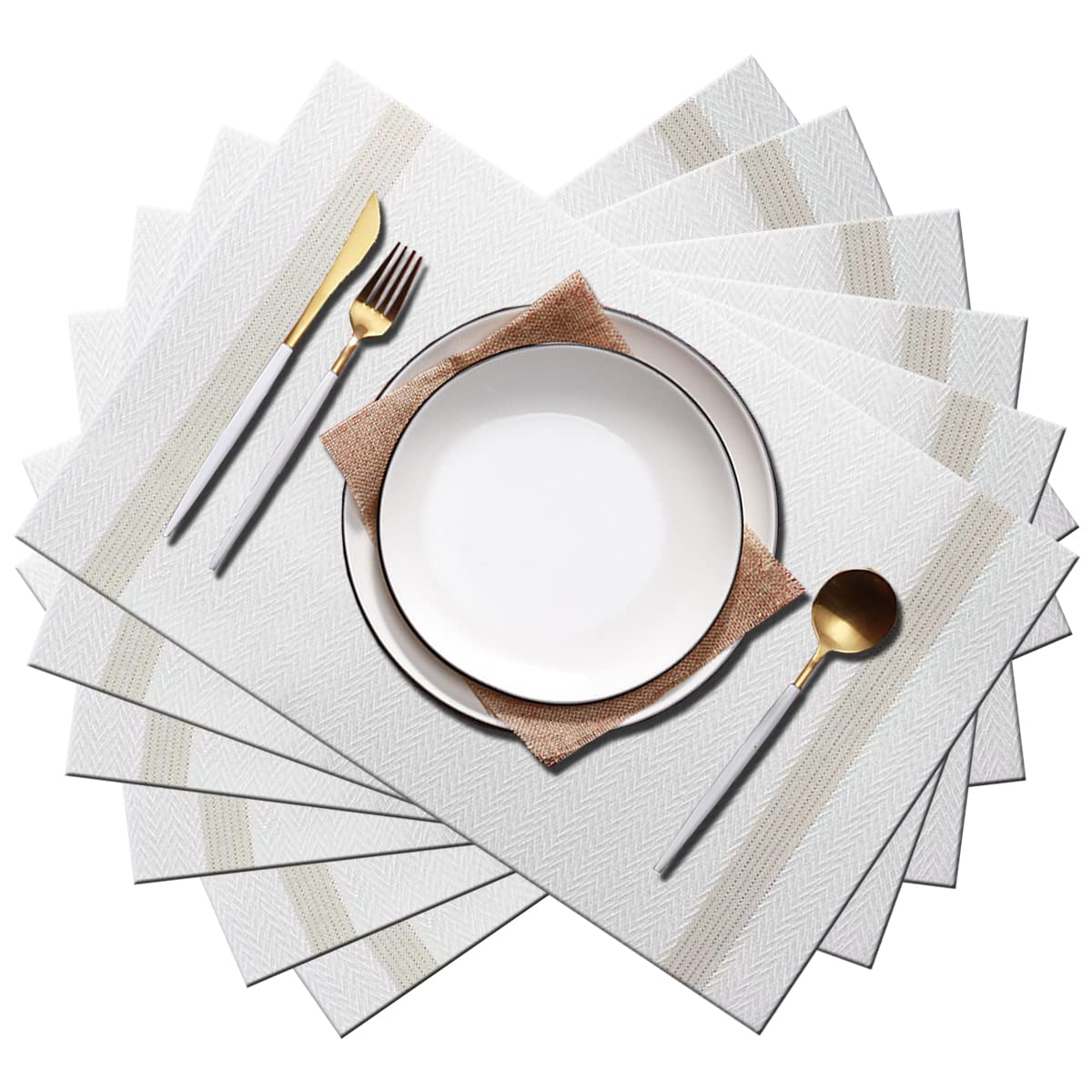PIGCHCY Beige Placemats Set of 4 Vinyl PVC Durable Place Mats for Dining Table,Heat Resistant Non-Slip Woven Tabel Mats (18x12 inches, Beige)