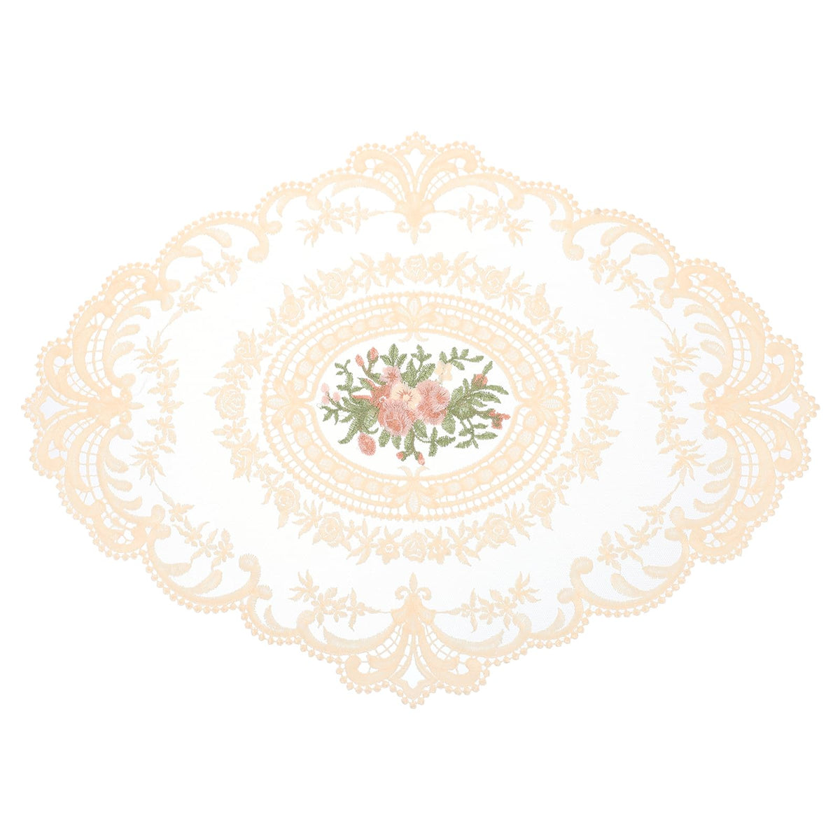 uxcell Retro Lace Placemat 16x22-in Oval Embroidered Table Place Mats French Crochet Doilies Coasters Cup Mat for Home Wedding, Pure White