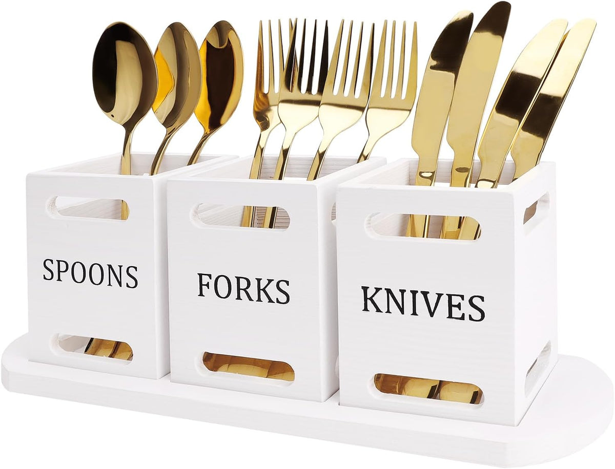 Wooden Flatware Silverware Caddy for Party Cutlery Utensil Holder Counter
