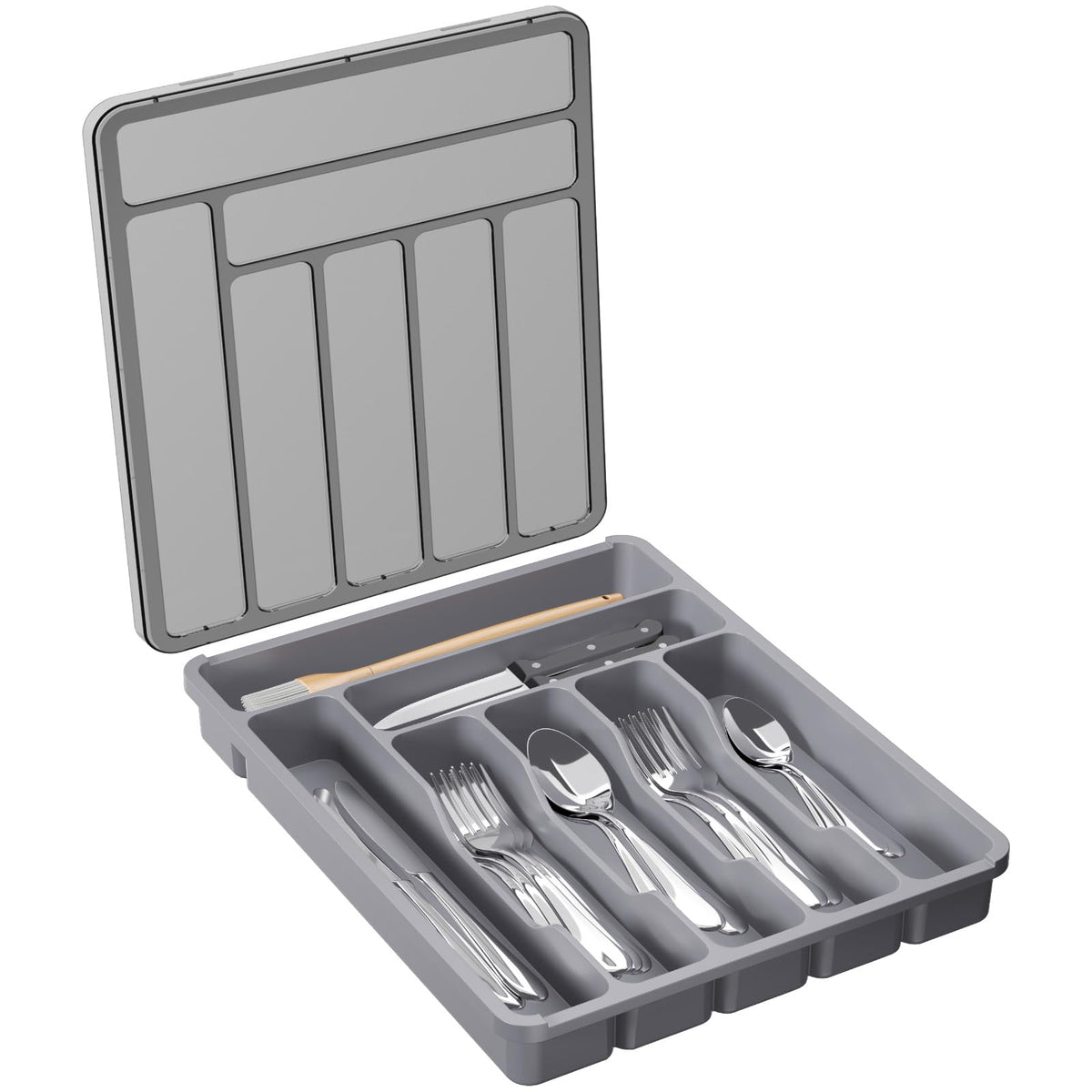 Lifewit Silverware Organizer with Lid, Covered Utensil Tray, 12.6x11.8