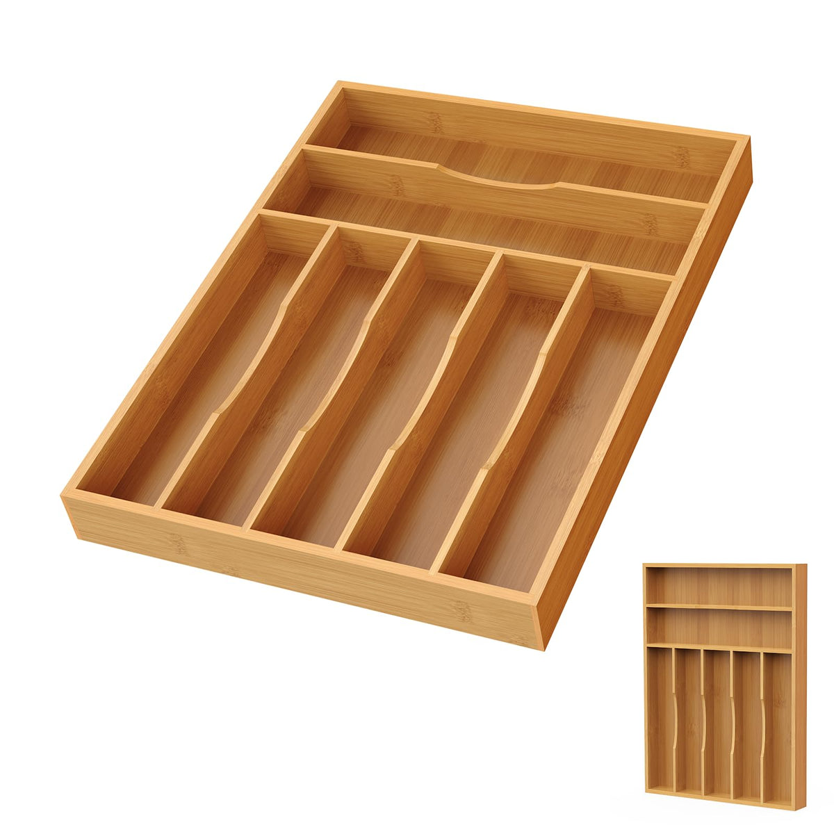 Bamboo Silverware Organizer, 12 Inch Bamboo Kitchen Drawer Cutlery Organizer, Utensil Holder, Flatware Organizer Tray (15.8"x11.9"x1.6")