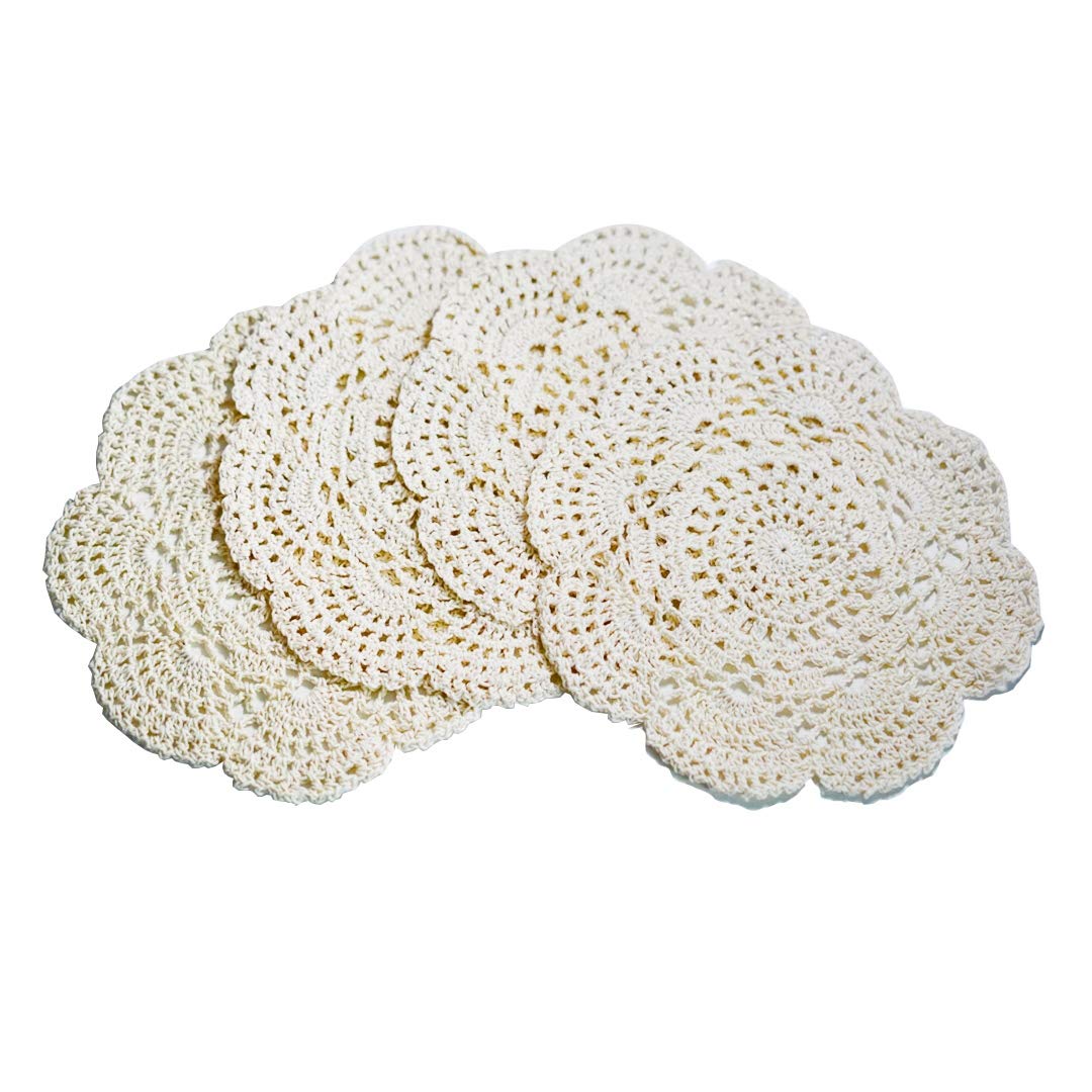 Phantomon 8 Inch Doilies Crochet Round Lace Doily Handmade Placemats 100% Cotton Crocheted Coasters, Pack of 4 (Burgundy)