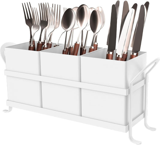 White Kitchen Utensil Holder - Chic Silverware Holder for Party, Compact and Versatile Utensil Caddy, Ideal for Countertop and Party Use